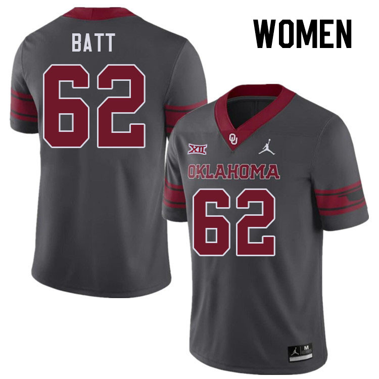 Women #62 Drew Batt Oklahoma Sooners College Football Jerseys Stitched Sale-Charcoal